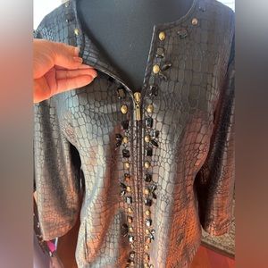 VINTAGE LEATHER SNAKE SKIN JACLET WITH STONE BUTTONS AND DETAILS SIZE LARGE